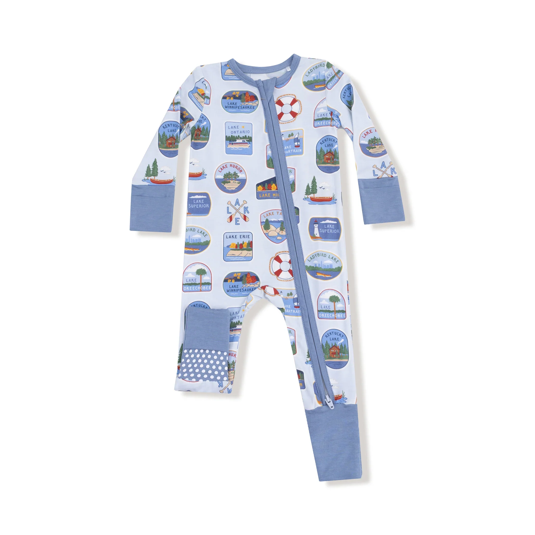 Angel Dear 2 Way Zipper Romper- Lake Stickers