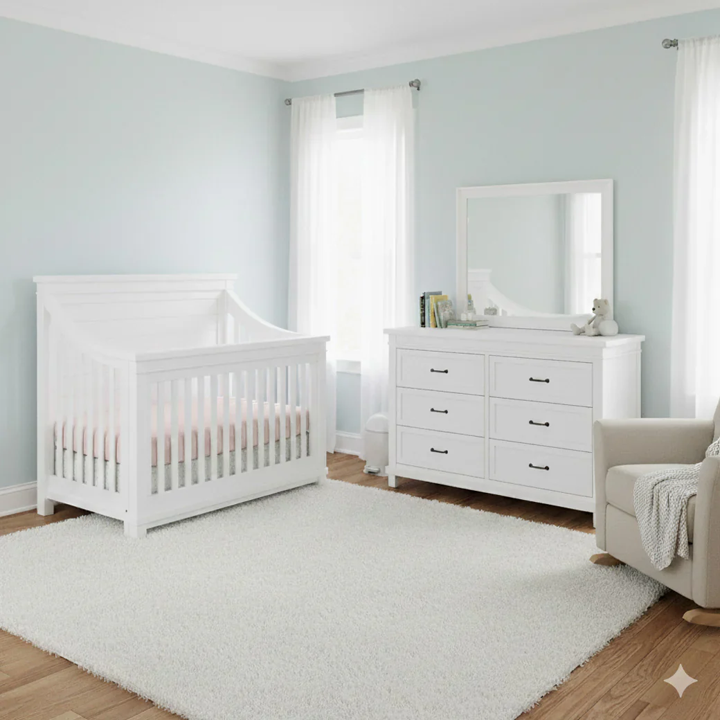 Baby Appleseed Rowan Flat Top Convertible Crib - Pure White - Image 2