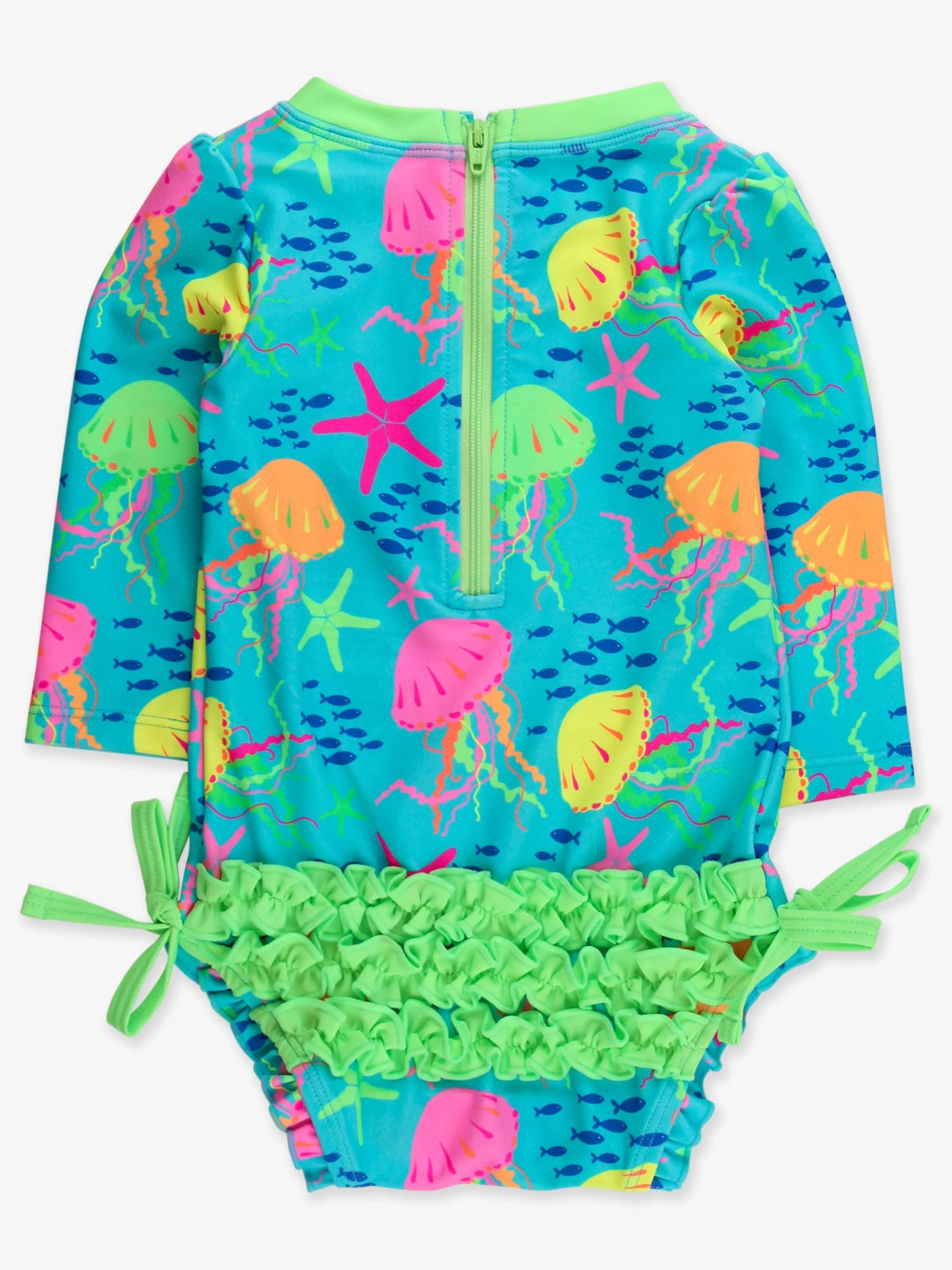 RuffleButts + RuggedButtsLong Sleeve One Piece Rash Guard Swimsuit - Neon Jelly Time - Image 7