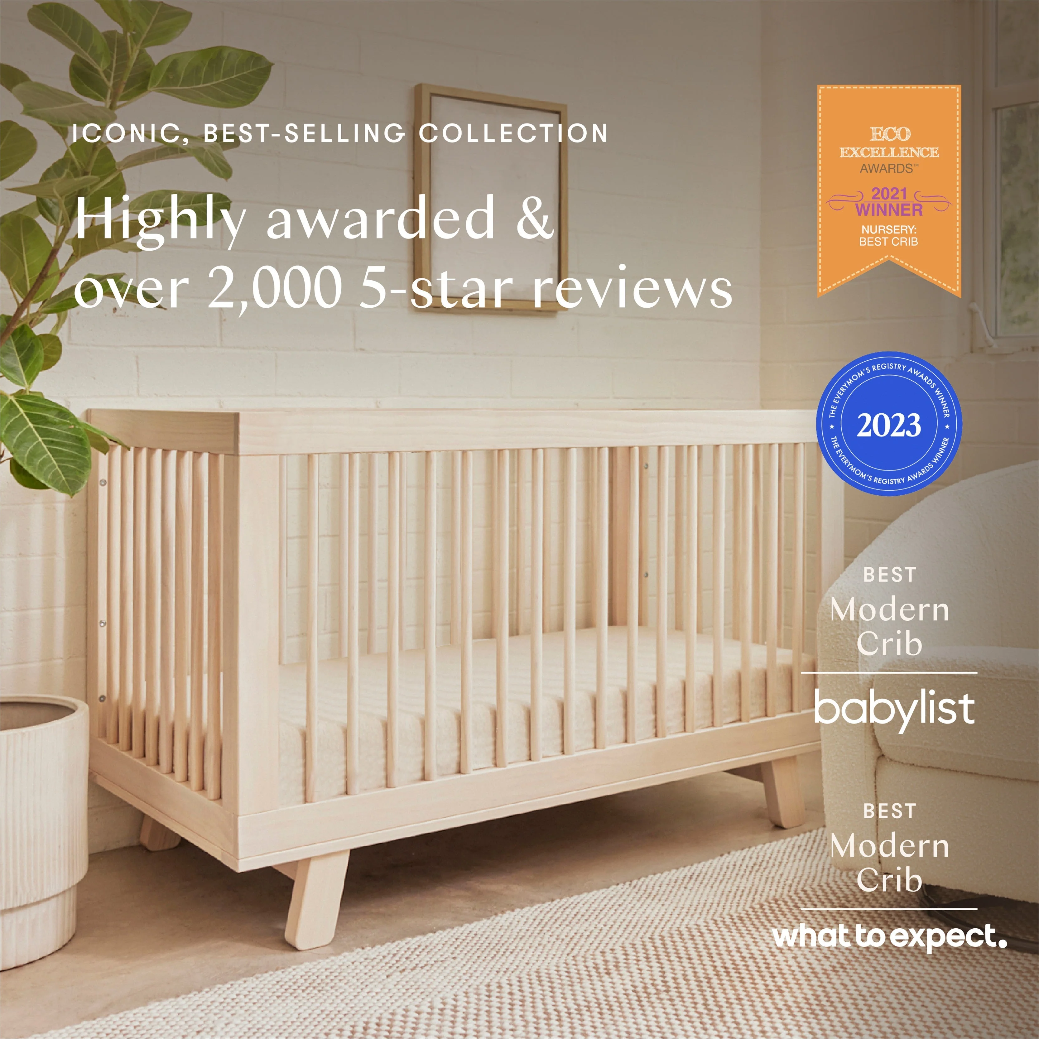 Babyletto Hudson 3-in-1 Convertible Crib with Toddler Bed Conversion Kit - Image 2