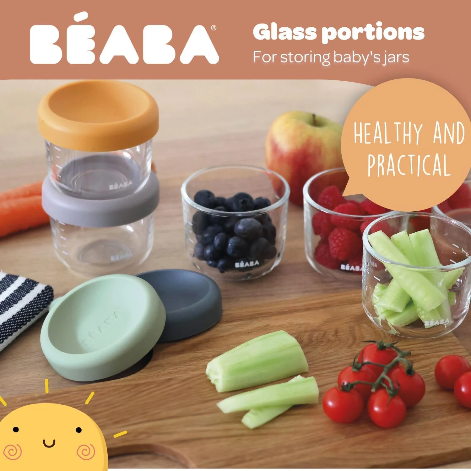 Beaba Set of Six 8 oz baby Food Jars - Sunrise - Image 2
