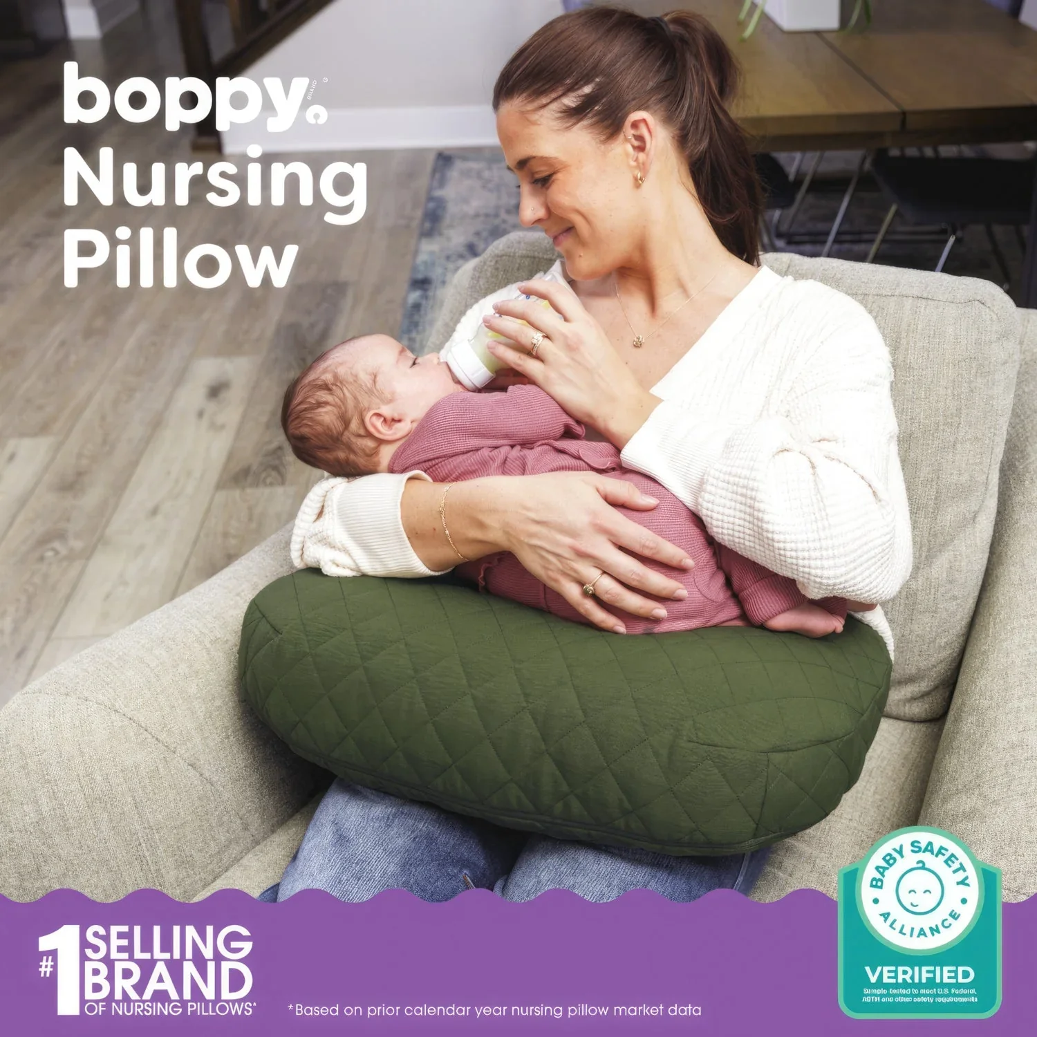 Boppy Nursing Pillow Luxe - Quilted Moss - Image 5