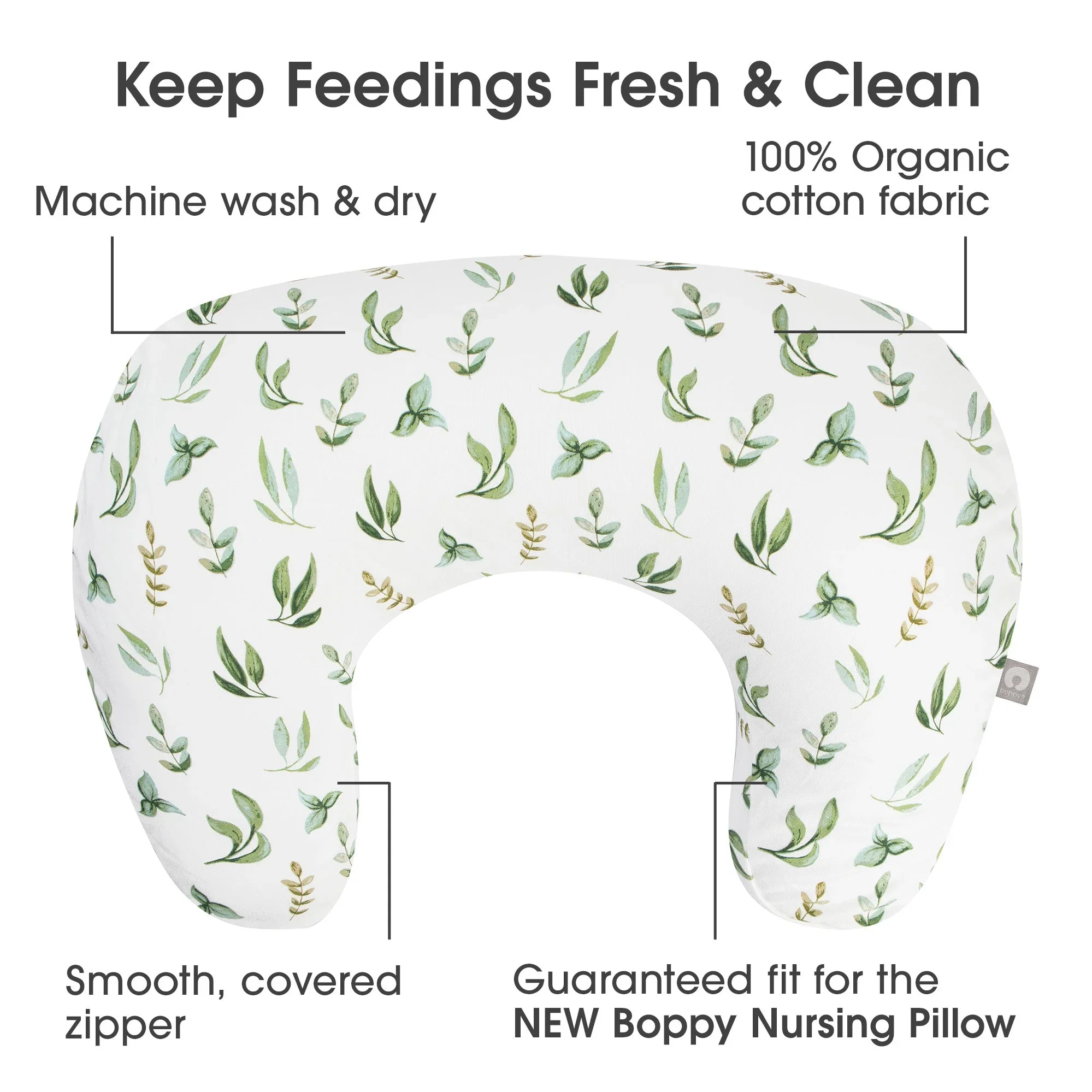 Boppy Nursing Pillow Organic Cotton Cover - Green Leaves - Image 4