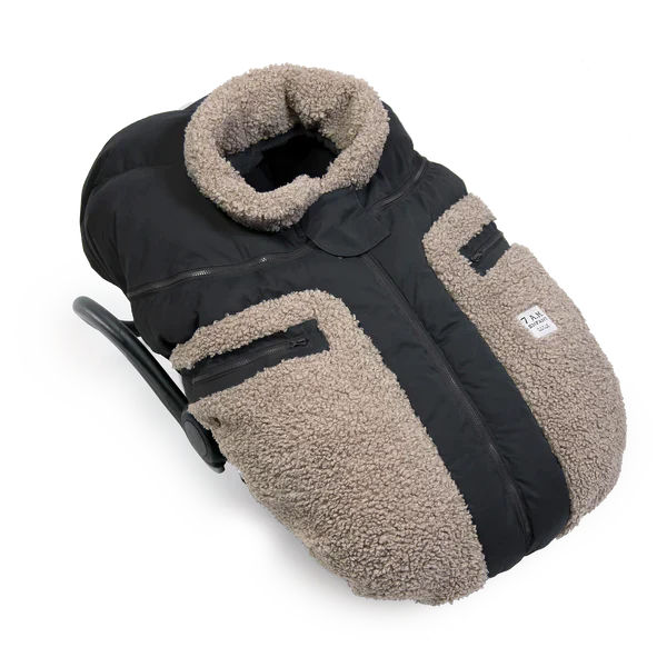 7 AM Car Seat Cocoon - Smokey Oatmeal Teddy - Image 3
