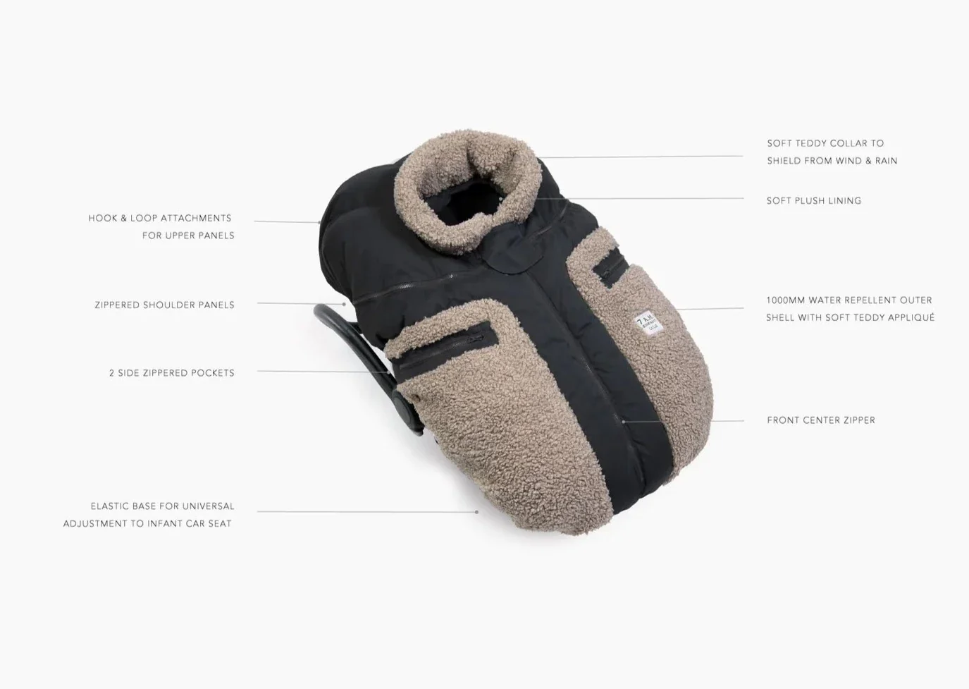 7 AM Car Seat Cocoon - Smokey Oatmeal Teddy - Image 8