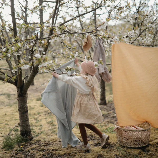 Mushie Muslin Organic Cotton Swaddle Blanket - Sage - Image 4