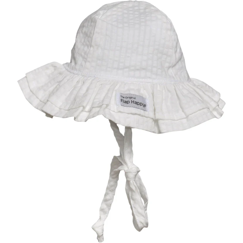 Flappy Happy Baby UPF50+ Double Ruffle Sun Hat - Vanilla Stripe Seersucker