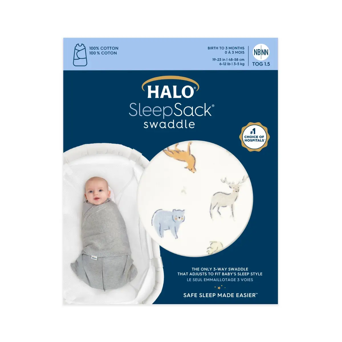 Halo Sleepsack Swaddle 100% Cotton - Forest Friends 1.5 Tog - Image 3
