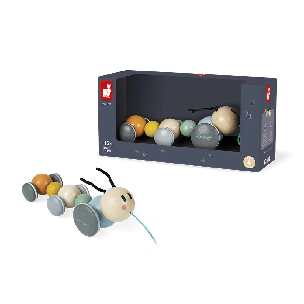 Janod Pull Toy Wooden Caterpillar - Image 3