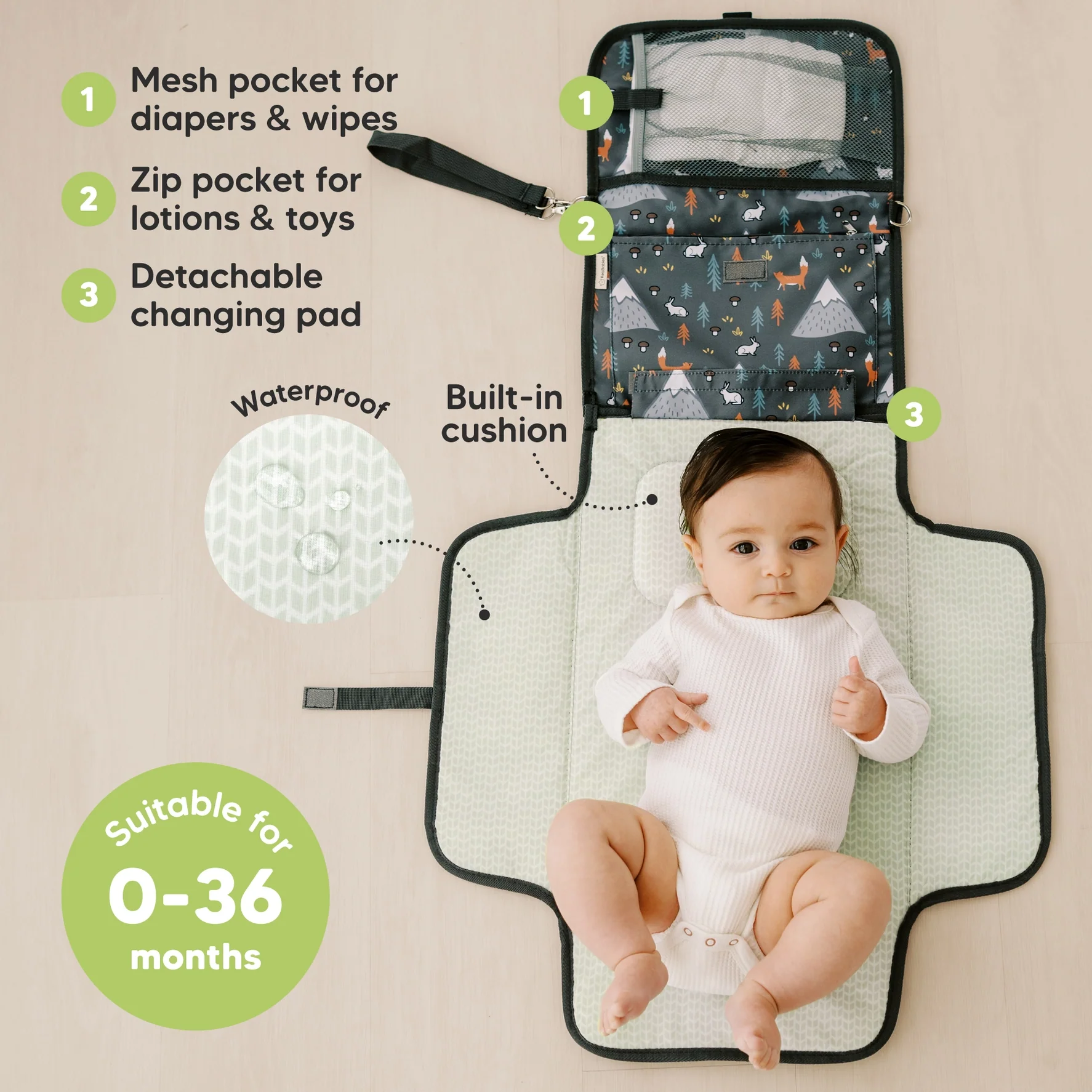 KeaBabies Ezee Portable Diaper Changing Pad - Woods - Image 8