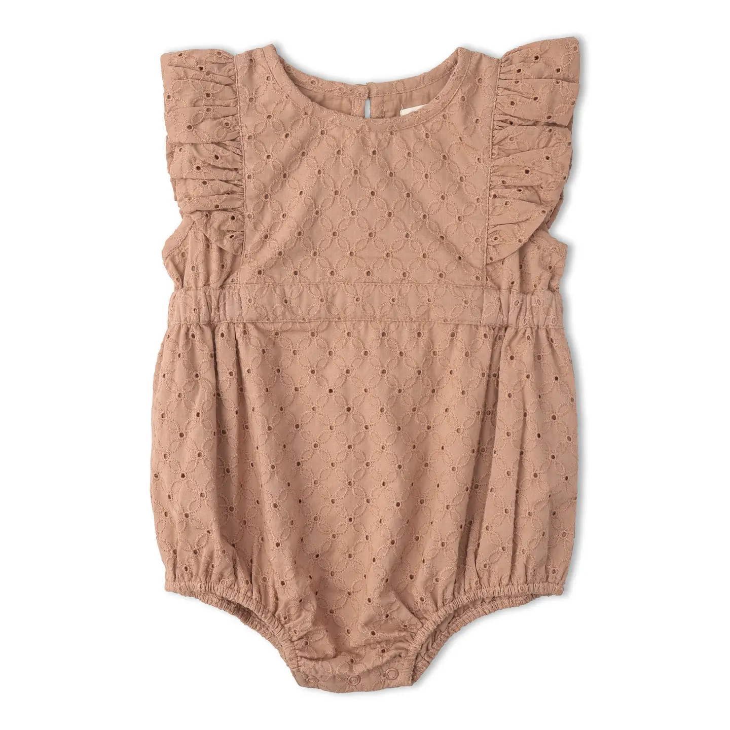 Makemake Organics Eyelet Flutter Romper - Clay Eyelet