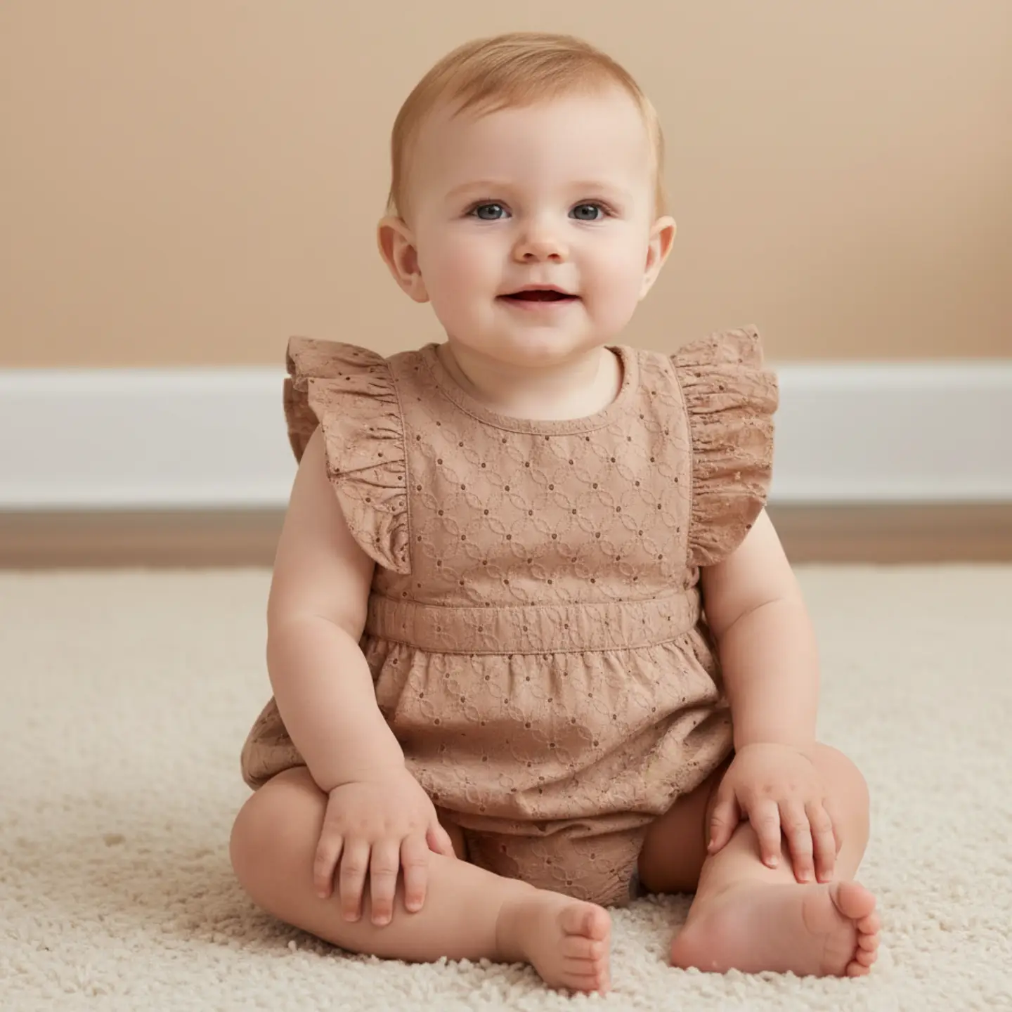 Makemake Organics Eyelet Flutter Romper - Clay Eyelet - Image 2