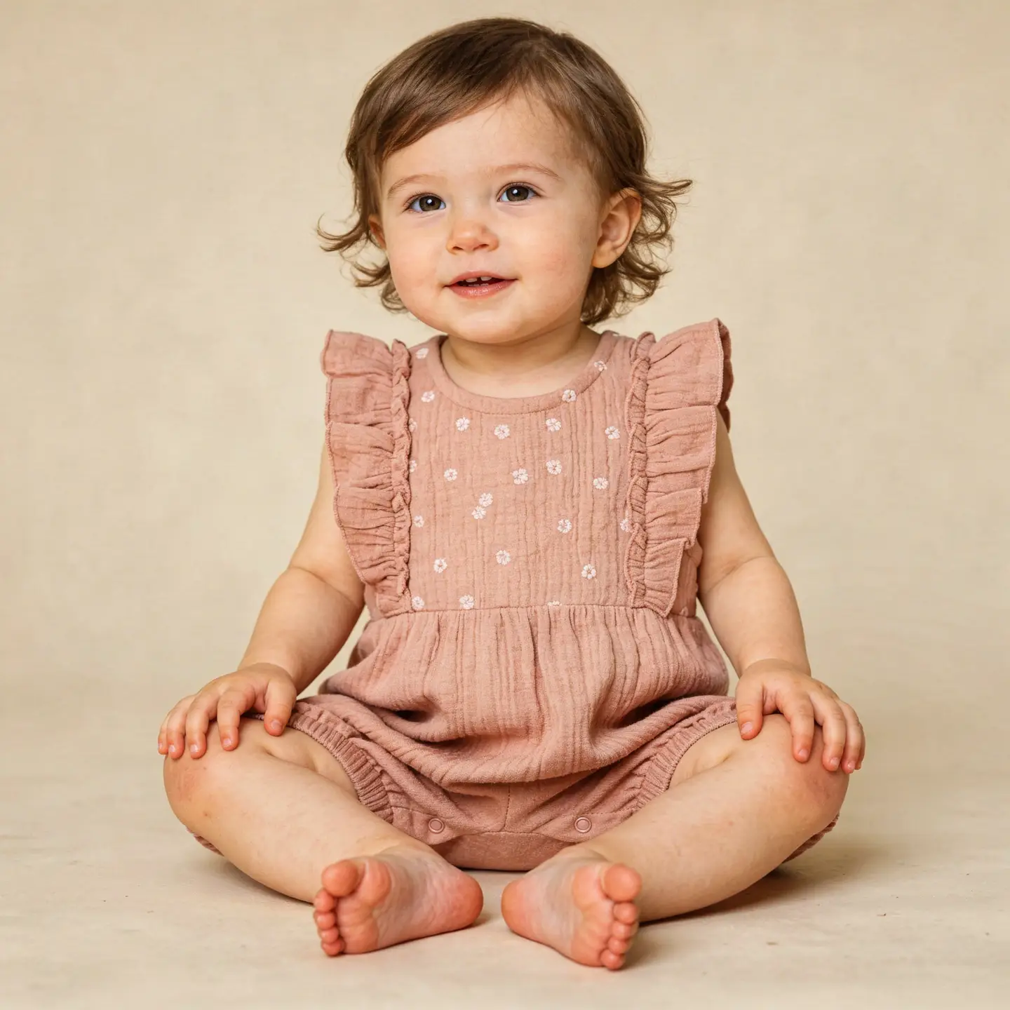 Makemake Organics Embroidered Ruffler Romper - Clay - Image 3