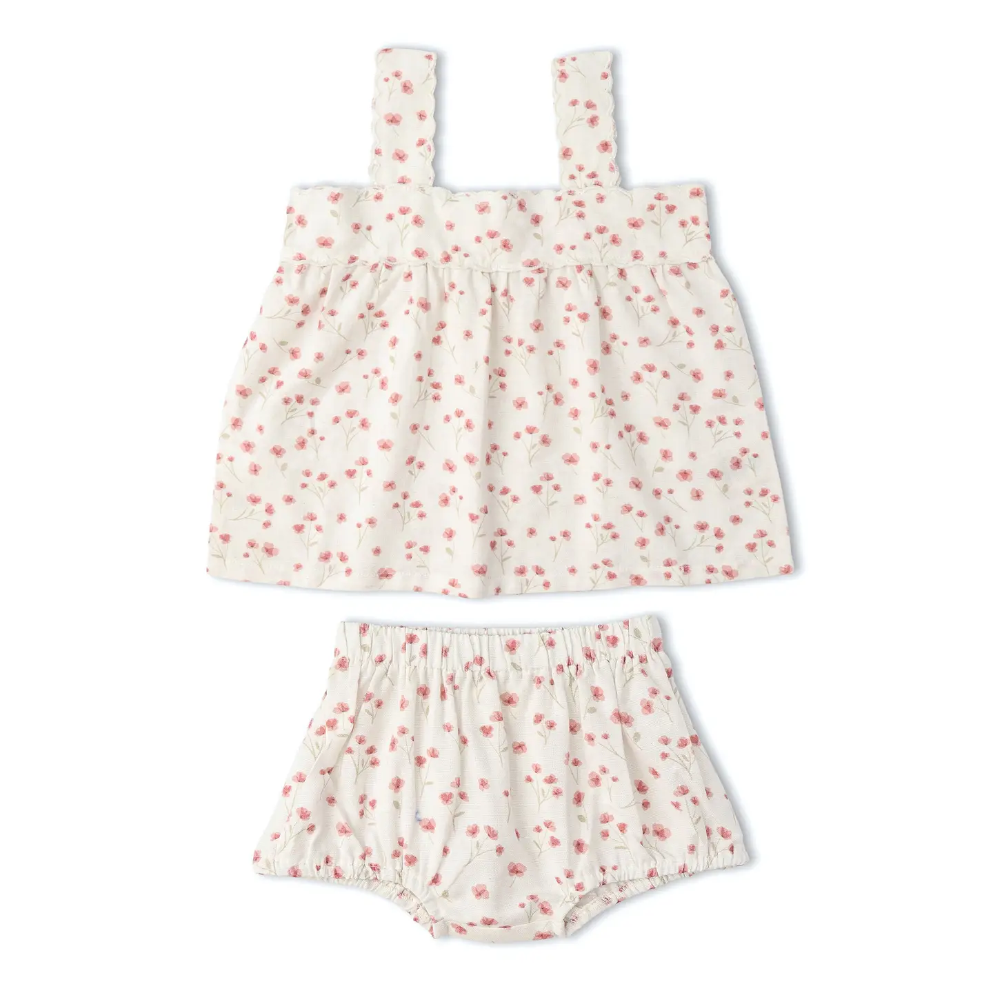 Makemake Organics Scalloped Top and Bloomer Set - Pink Bloom