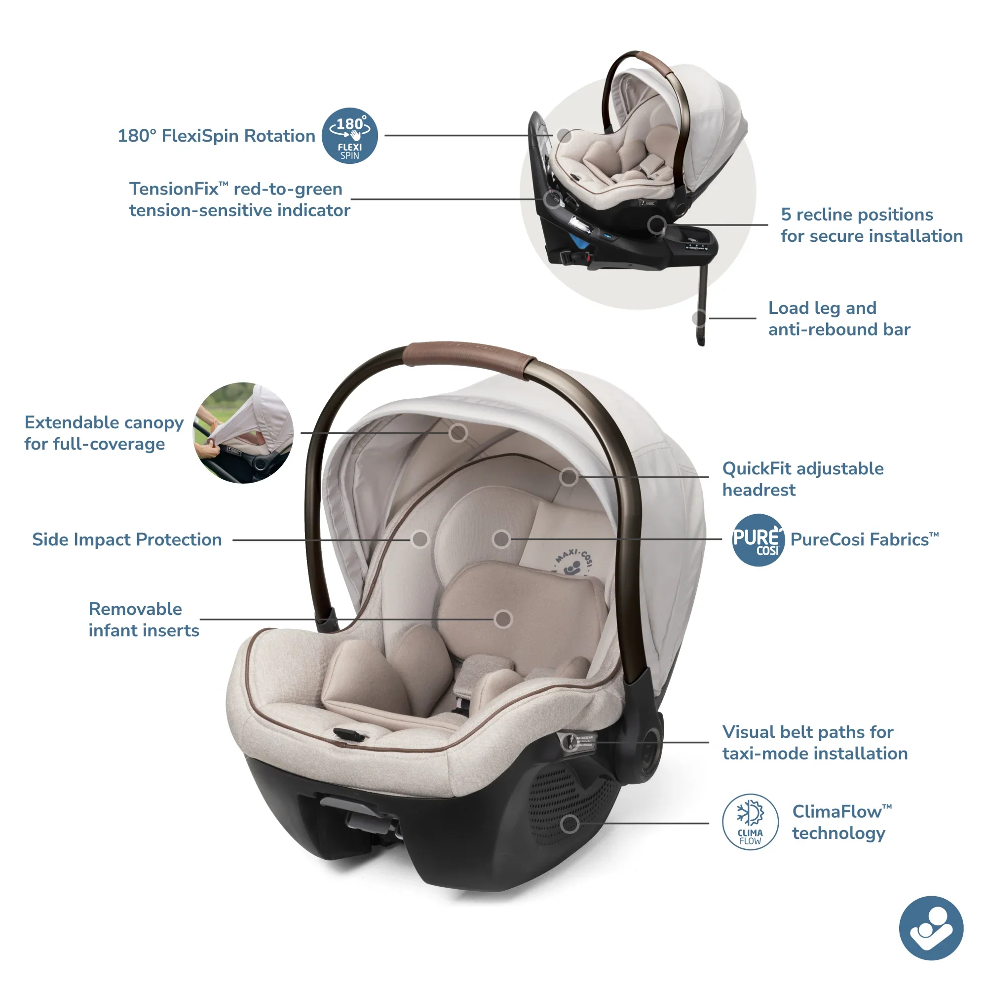 Maxi- Cosi Peri 180° Rotating Infant Car Seat - Desert Wonder | FLOOR MODEL - Image 5