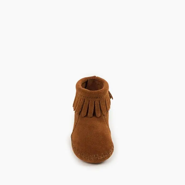Minnetonka Suede Fringe Back Flap Booties - Image 4