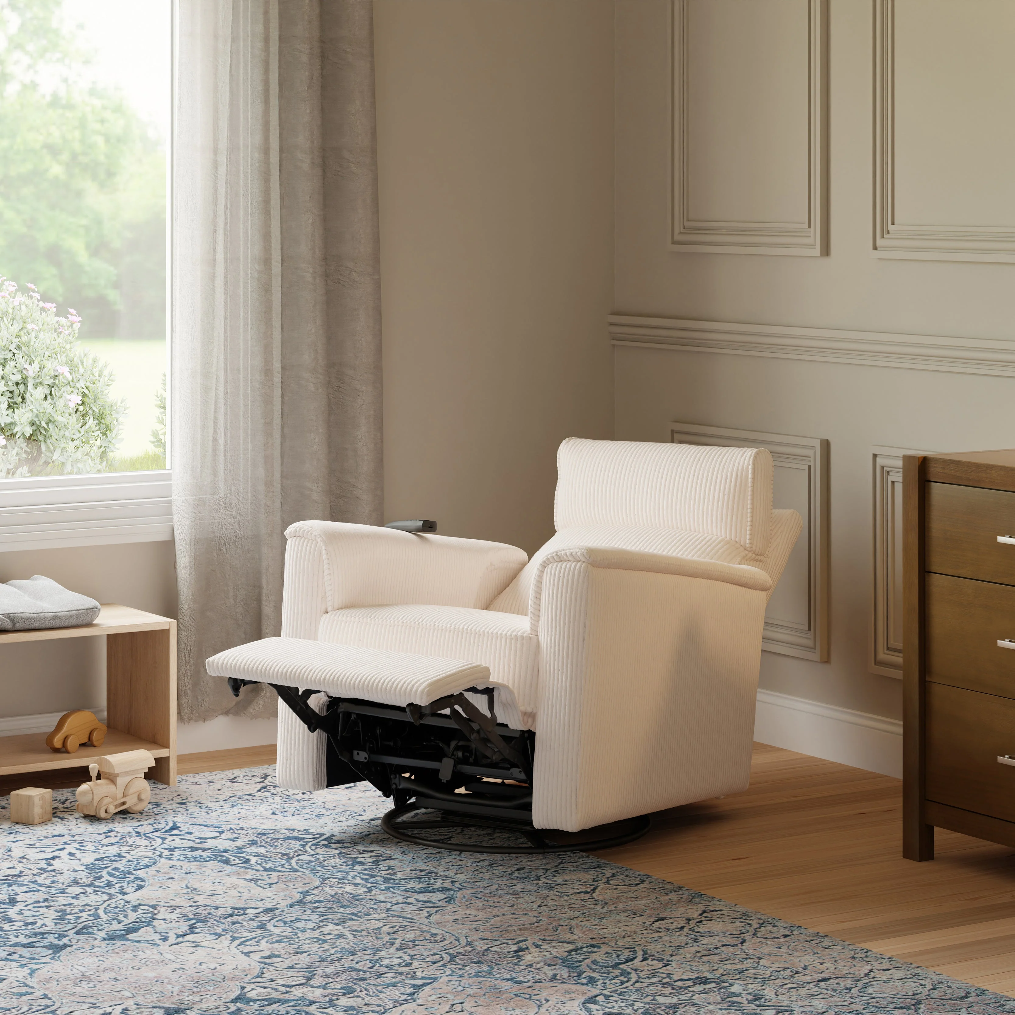 Monogram by Namesake Willa Deluxe Power Recliner and Swivel Glider with Heat + Massage | Ivory Corduroy - Image 6
