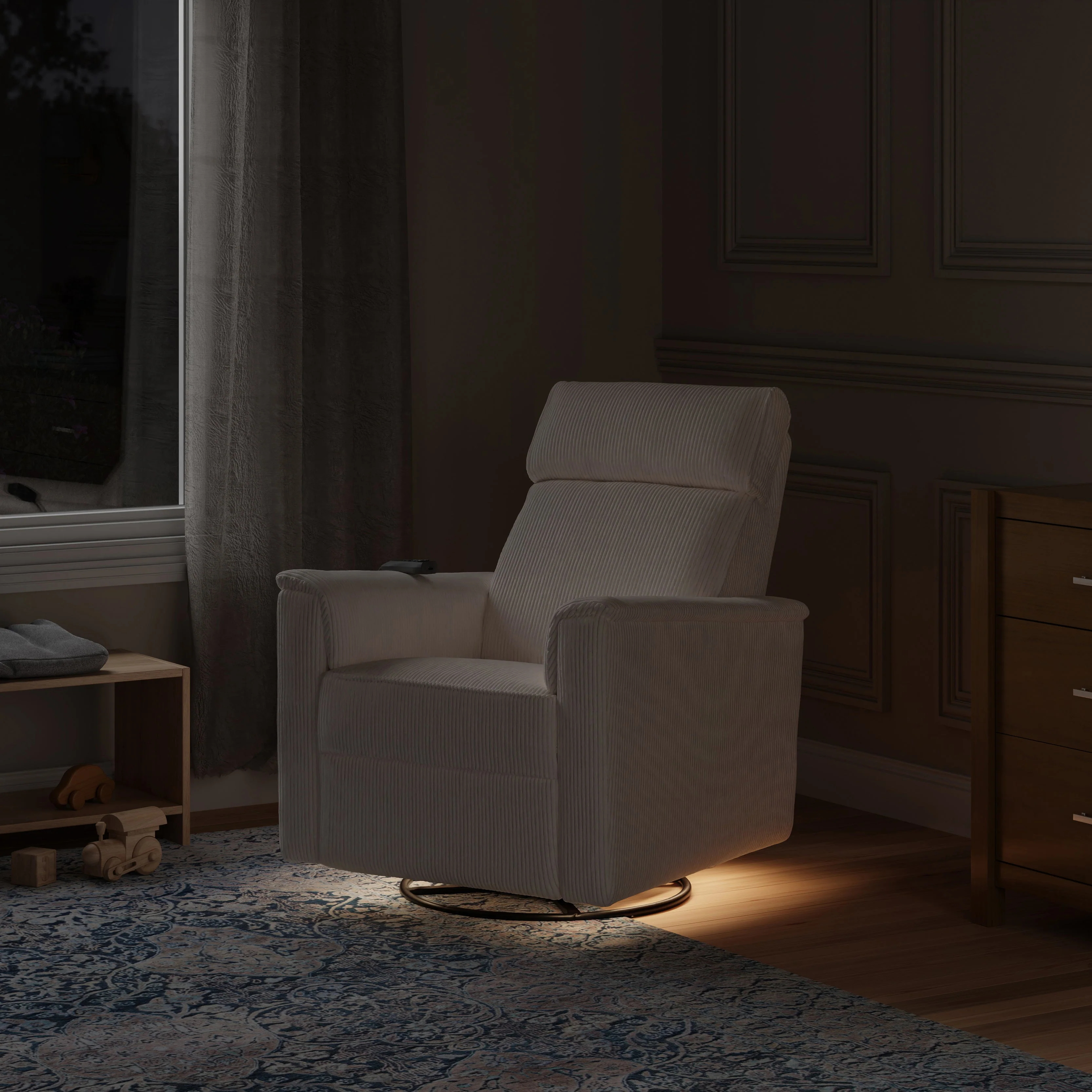 Monogram by Namesake Willa Deluxe Power Recliner and Swivel Glider with Heat + Massage | Ivory Corduroy - Image 8