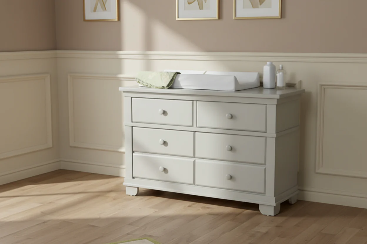 Pali Napoli Flat Top Convertible Crib and Double Dresser w/Conversion Rails - Stone - Image 2