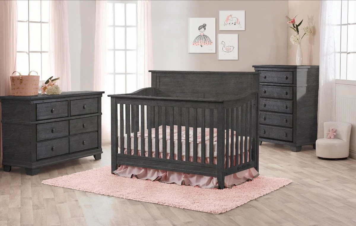 Pali Potenza 3 piece Crib and Dresser Set w/Nightstand - Distressed Granite - Image 9