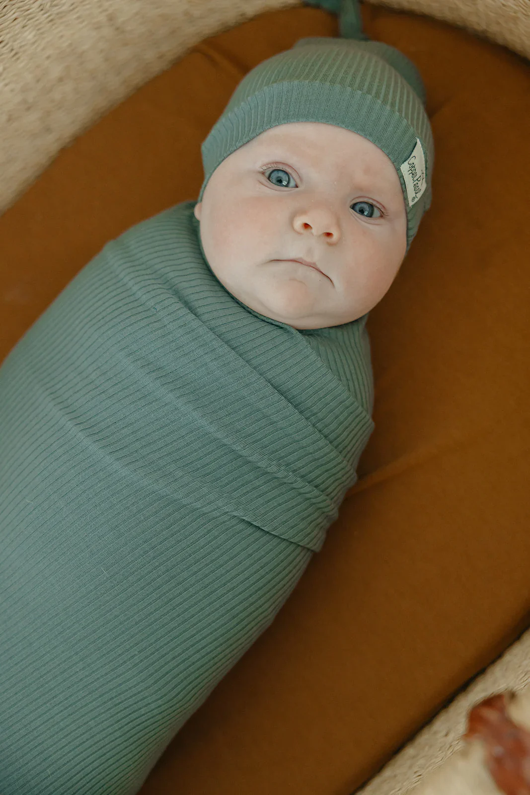 Rib Knit Top Knot Hat - Moss - Image 2