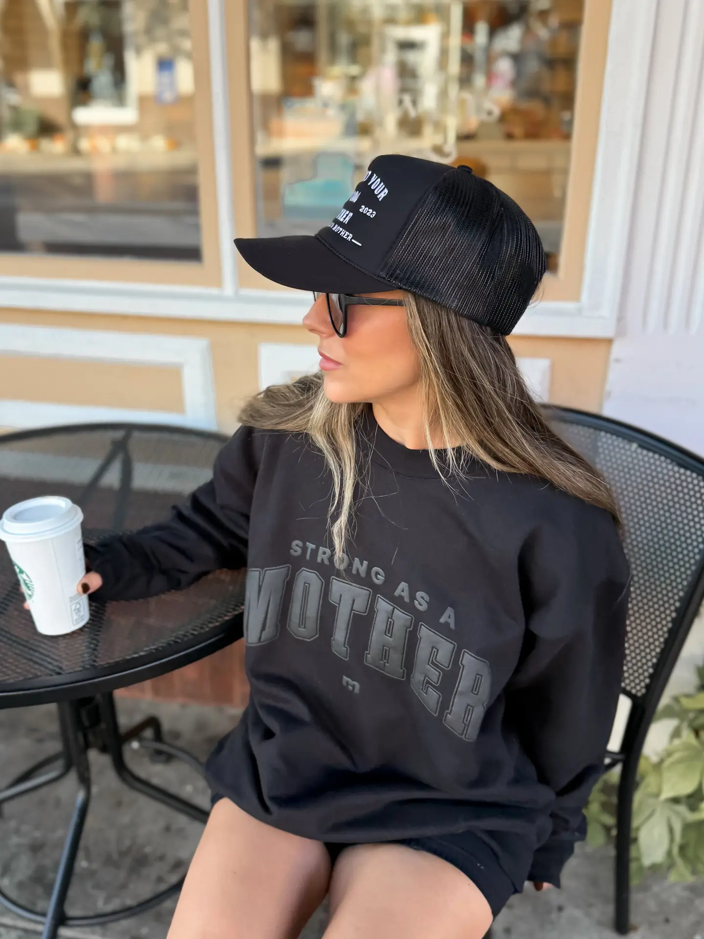 Strong As A Mother® Varsity Sweatshirt- Black