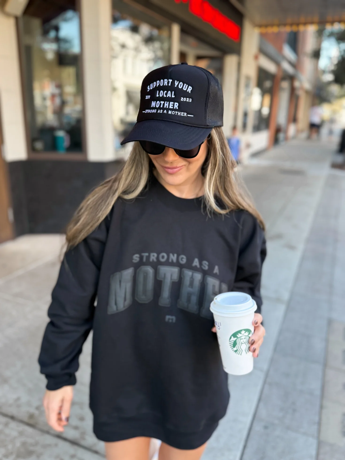 Strong As A Mother® Varsity Sweatshirt- Black - Image 2