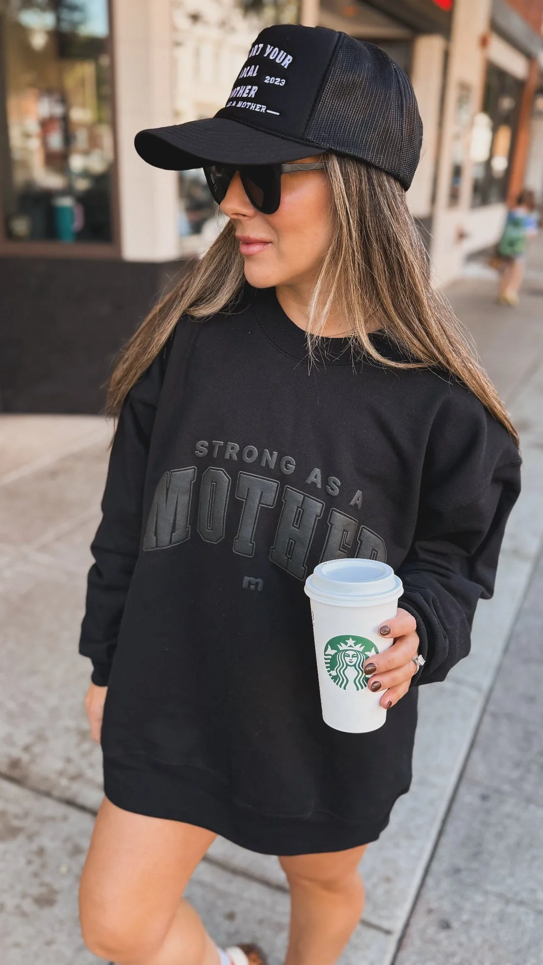 Strong As A Mother® Varsity Sweatshirt- Black - Image 3