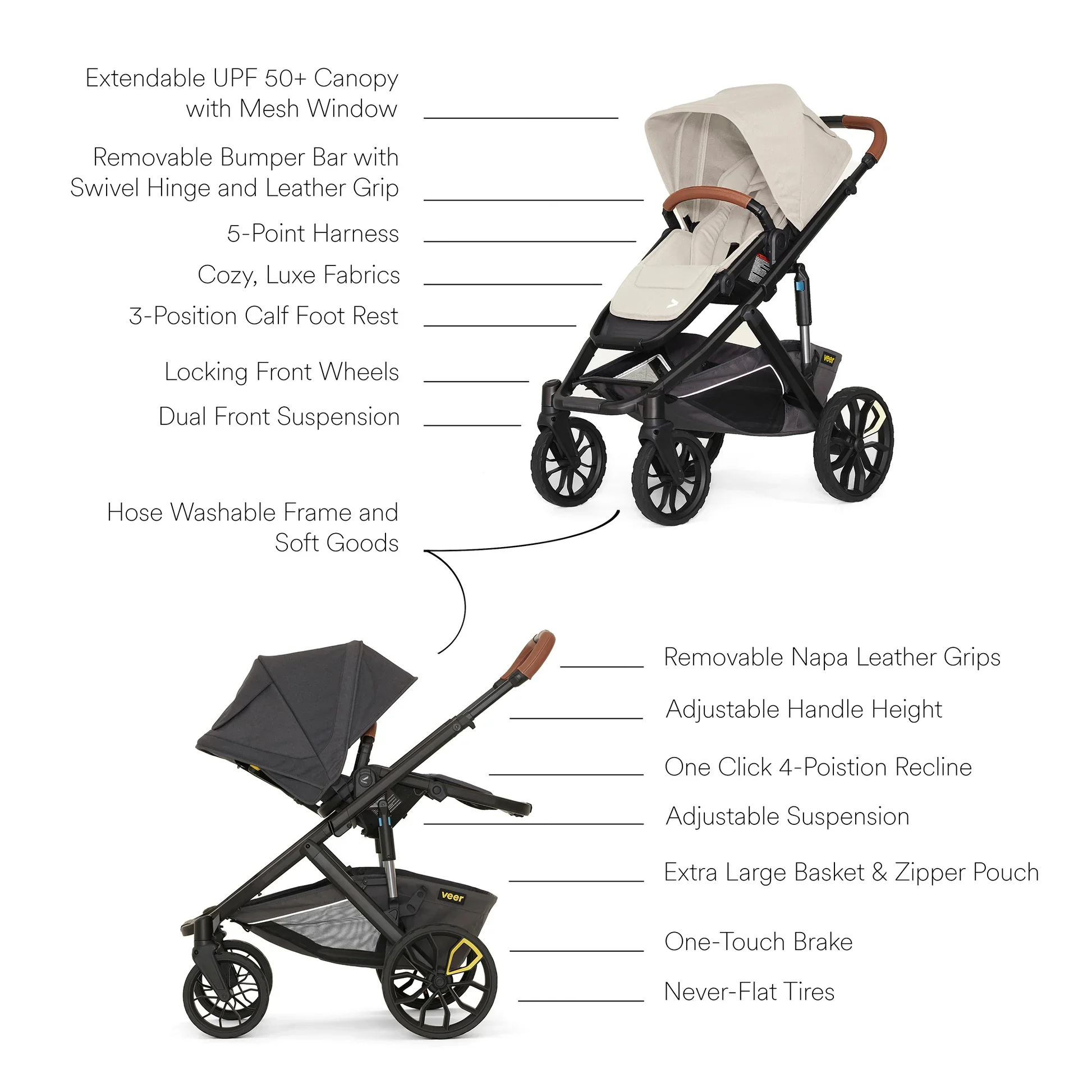 Veer Switch&Roll Luxe - Single to Double Stroller Bundle with Leather Kit - Image 17
